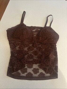 aerie Brown Floral Lace Camisole
